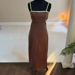 Maeve Brown Midi Dress with Yellow Straps